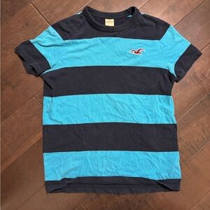 Hollister Teal and Navy Striped Tee